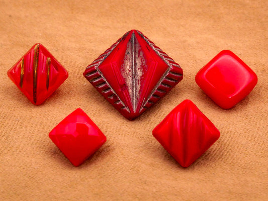 Square Diamond Red Glass Vintage Button Various 8-15mm