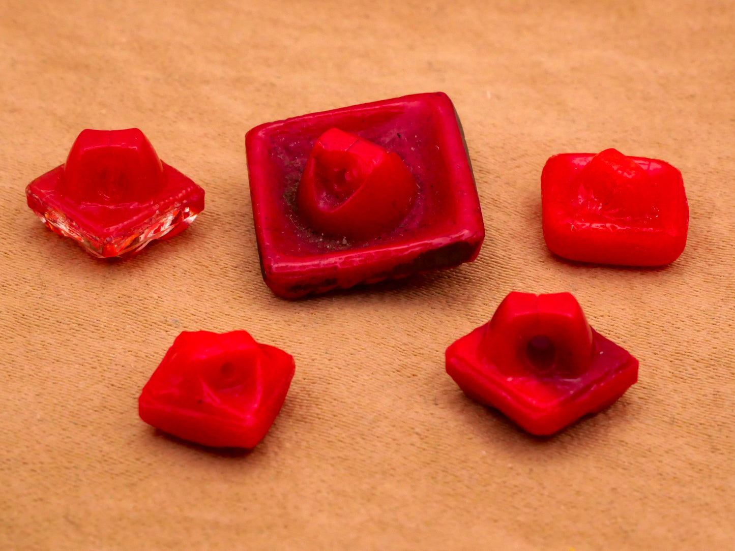 Square Diamond Red Glass Vintage Button Various 8-15mm