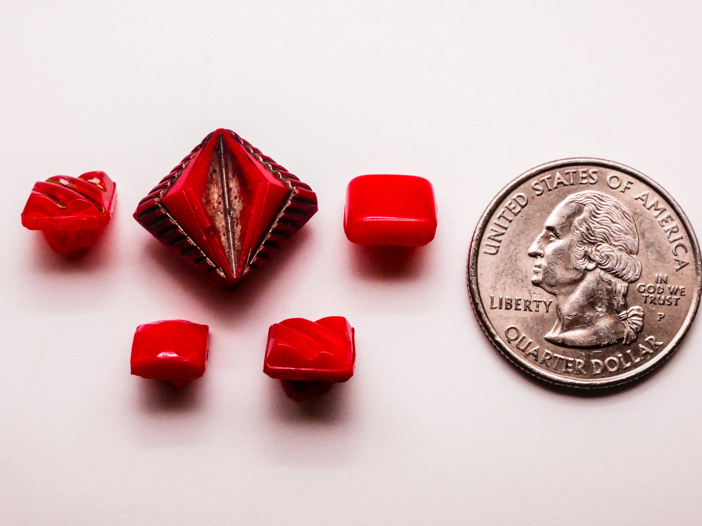Square Diamond Red Glass Vintage Button Various 8-15mm