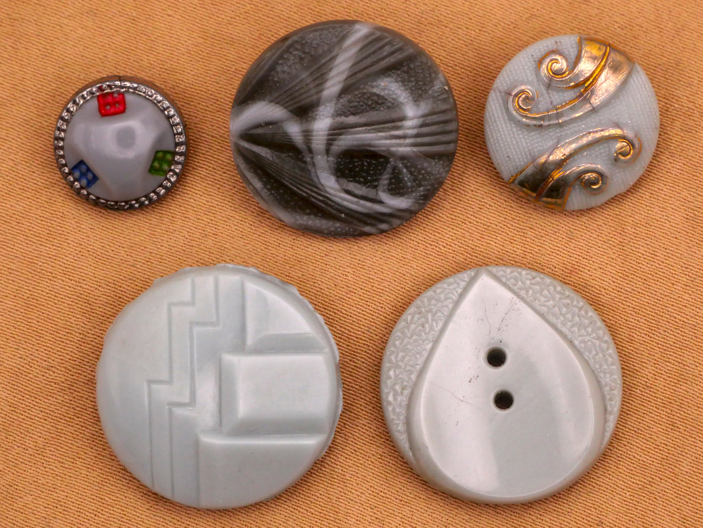 Art Deco Grey Gray Vintage Glass Button Various 10-19mm