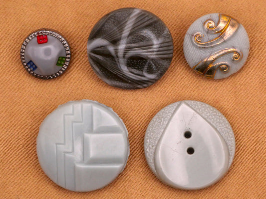 Art Deco Grey Gray Vintage Glass Button Various 10-19mm