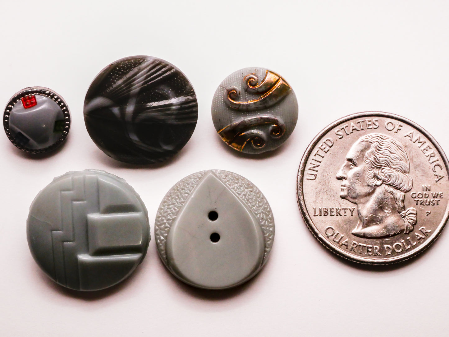 Art Deco Grey Gray Vintage Glass Button Various 10-19mm