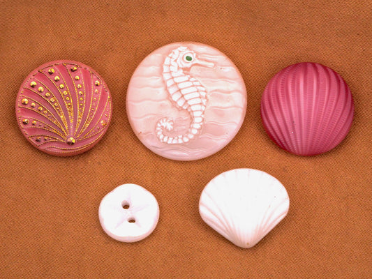 Ocean Inspired Vintage Pink or White Glass Button Various 11-23mm