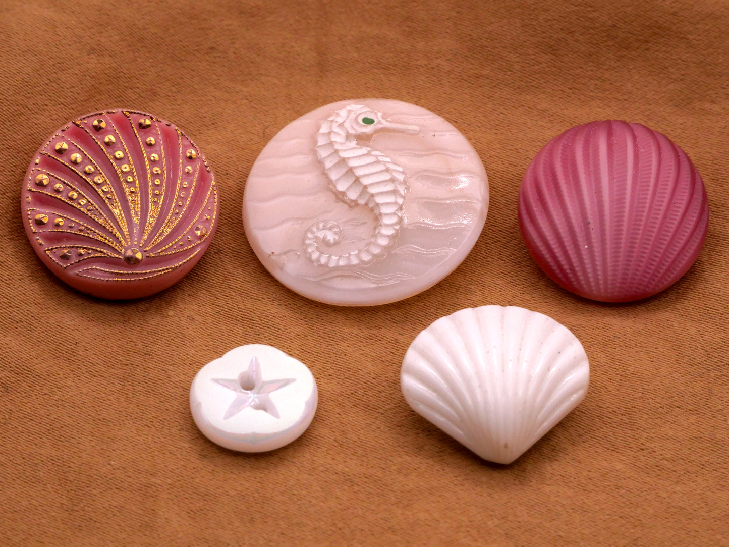 Ocean Inspired Vintage Pink or White Glass Button Various 11-23mm