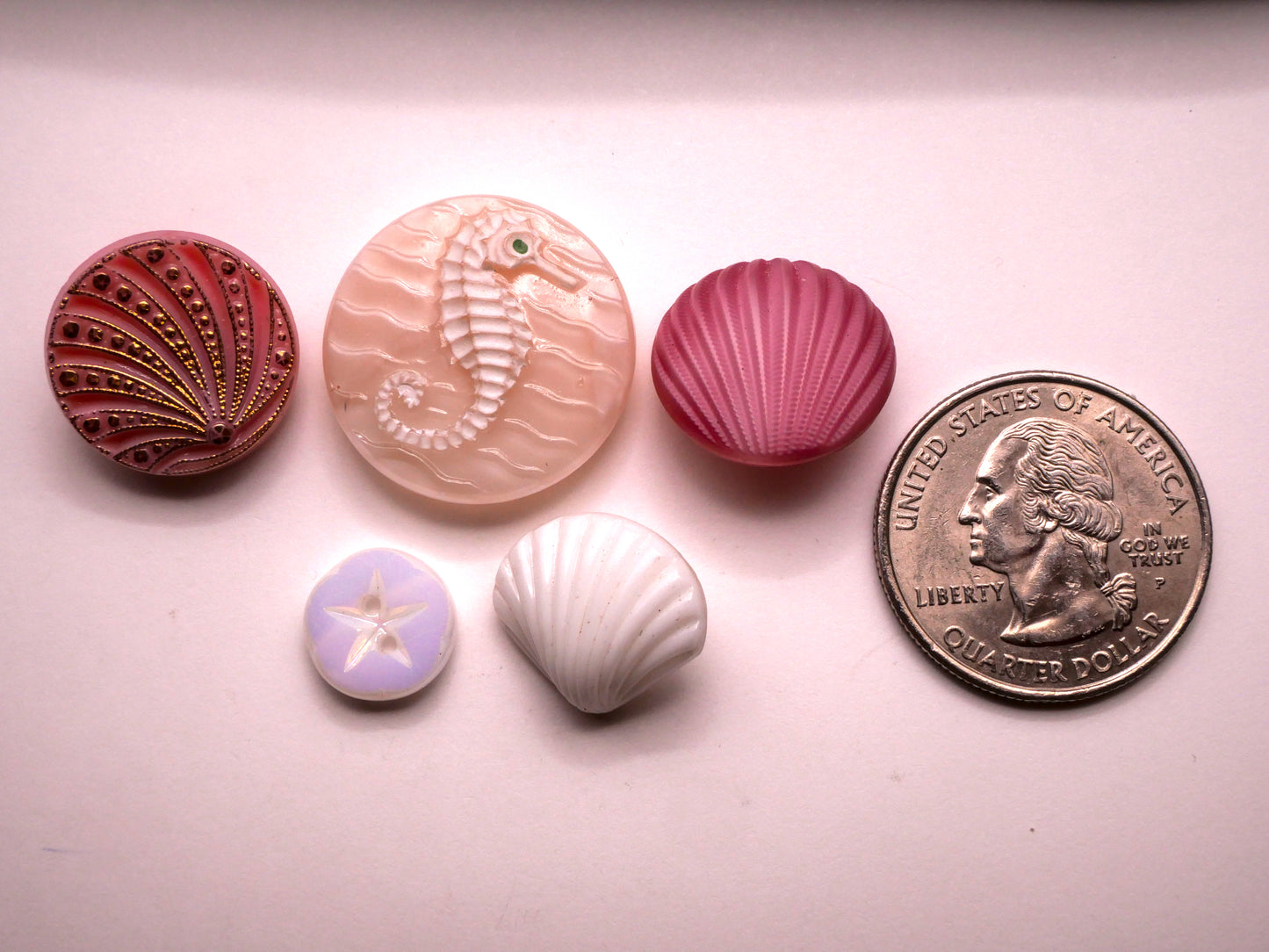 Ocean Inspired Vintage Pink or White Glass Button Various 11-23mm