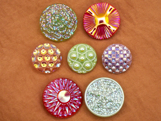 Iridescent Vibrant Color Vintage Glass Button Various 18-23mm