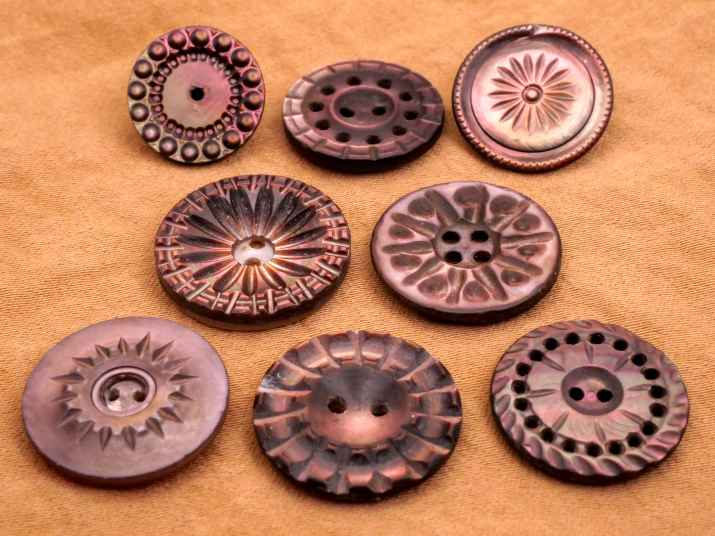 Sun Celestial Carved Smokey Mother of Pearl Button Various 13-18mm