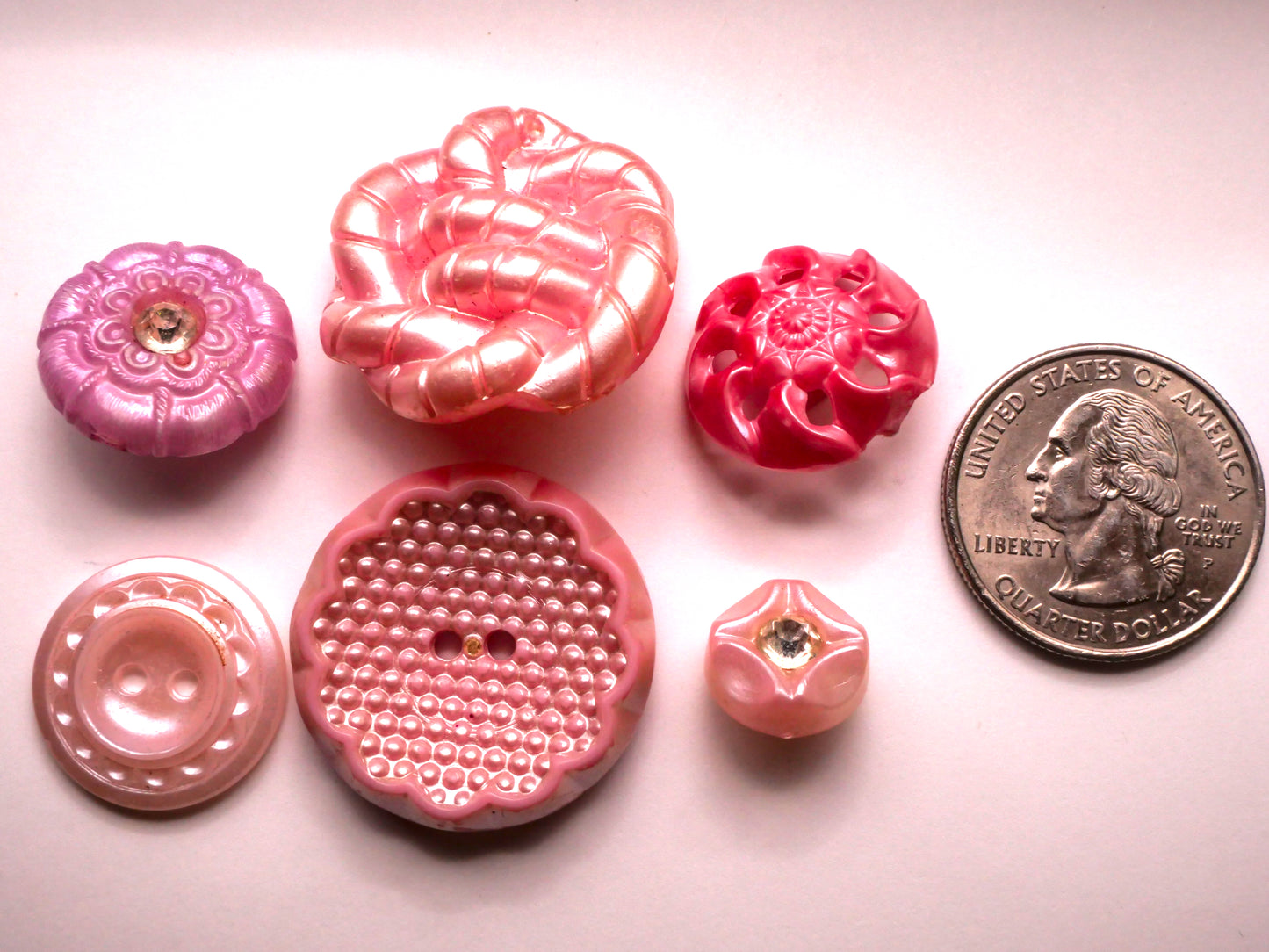 Pink Shades Pearlized Plastic Vintage Button Various 12-28mm