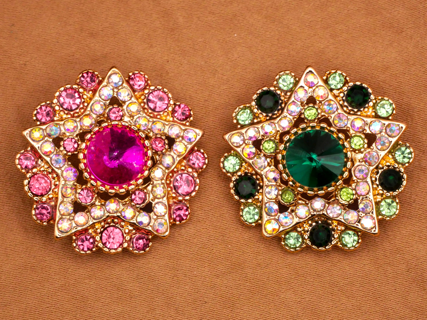 Star Rhinestone Pink or Green Metal Button Various 27mm