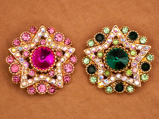 Star Rhinestone Pink or Green Metal Button Various 27mm