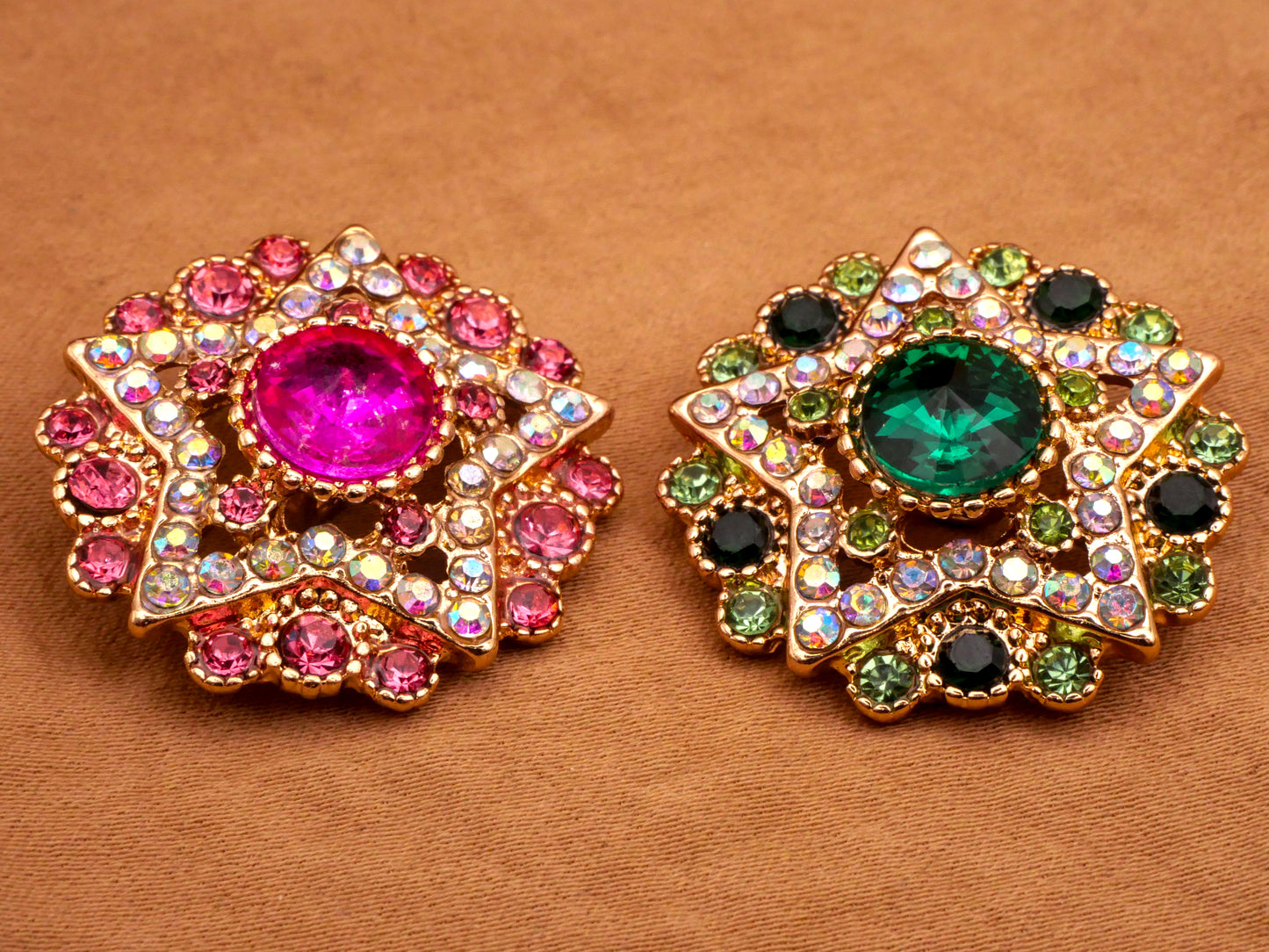 Star Rhinestone Pink or Green Metal Button Various 27mm