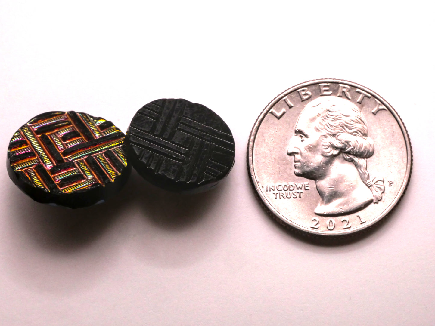 Plaid Woven Look Black Glass Button Various 16-18mm