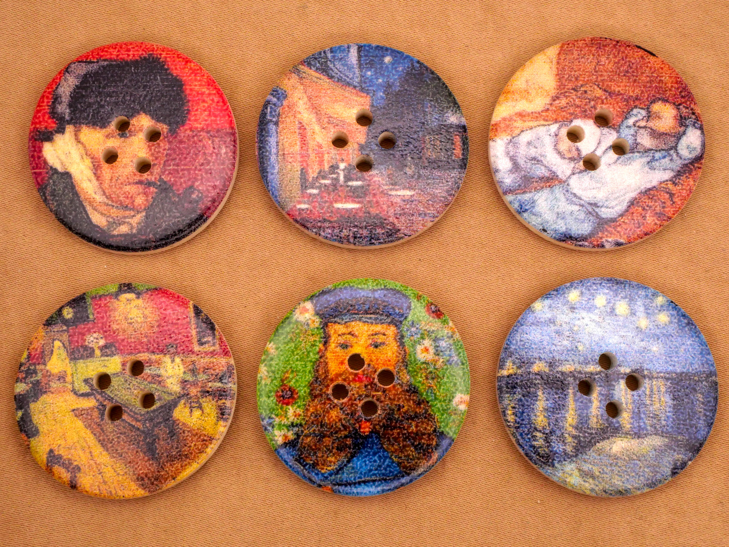 Van Gogh Paintings Wood Set of Six Buttons 29mm