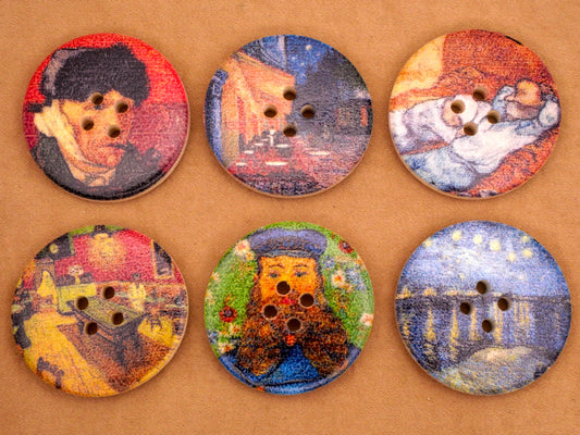 Van Gogh Paintings Wood Set of Six Buttons 29mm