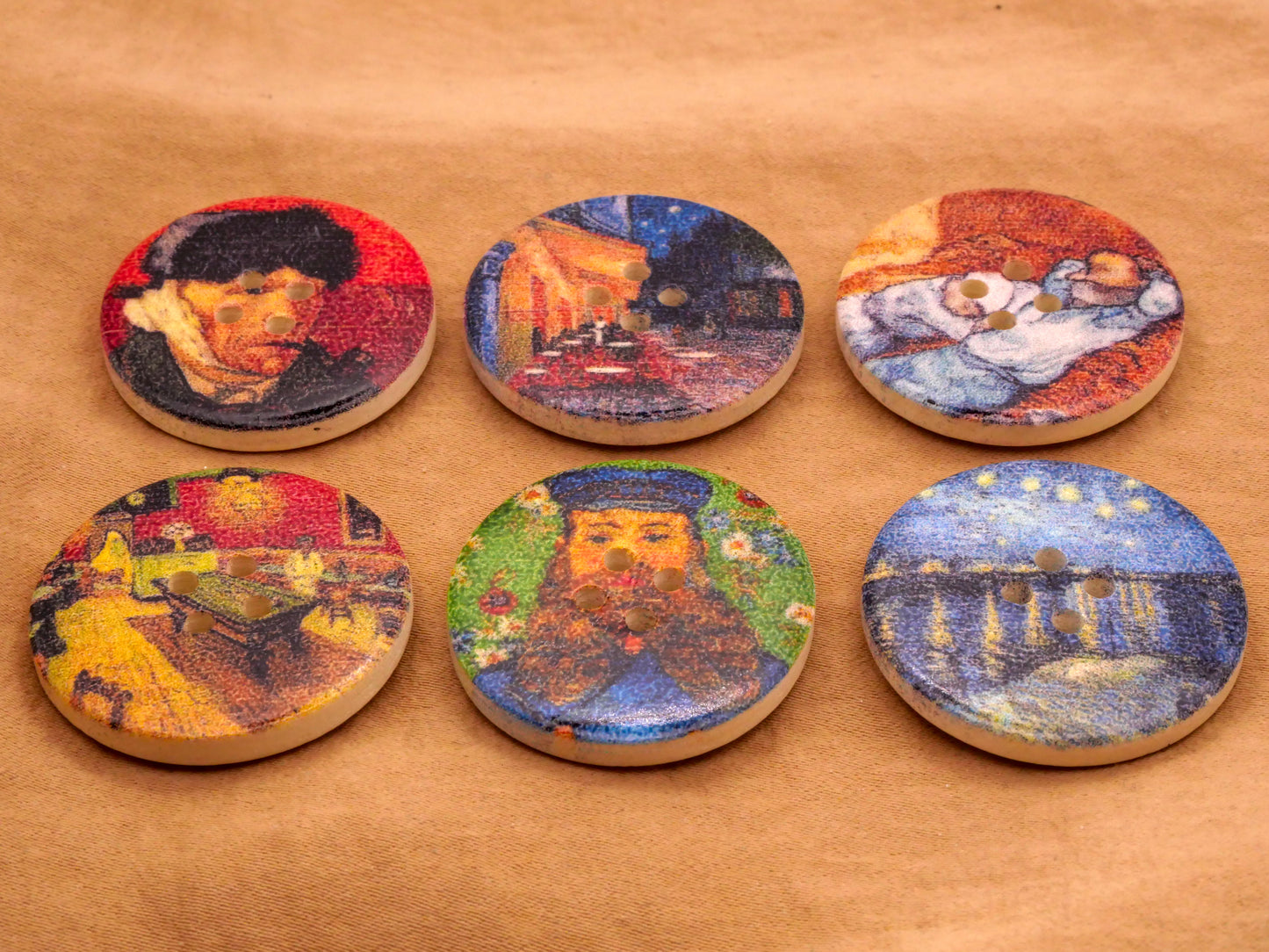Van Gogh Paintings Wood Set of Six Buttons 29mm