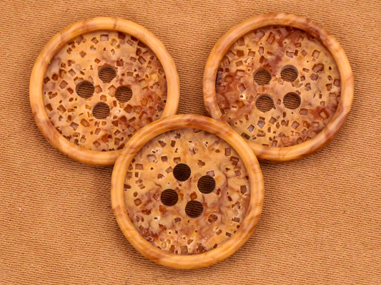 Cork Look Vintage Plastic Set of Three Buttons 18mm