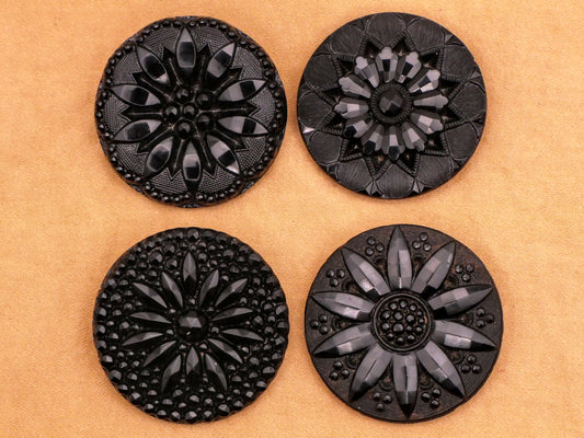 Flowers Textures Black Glass Large Button Various 32-33mm