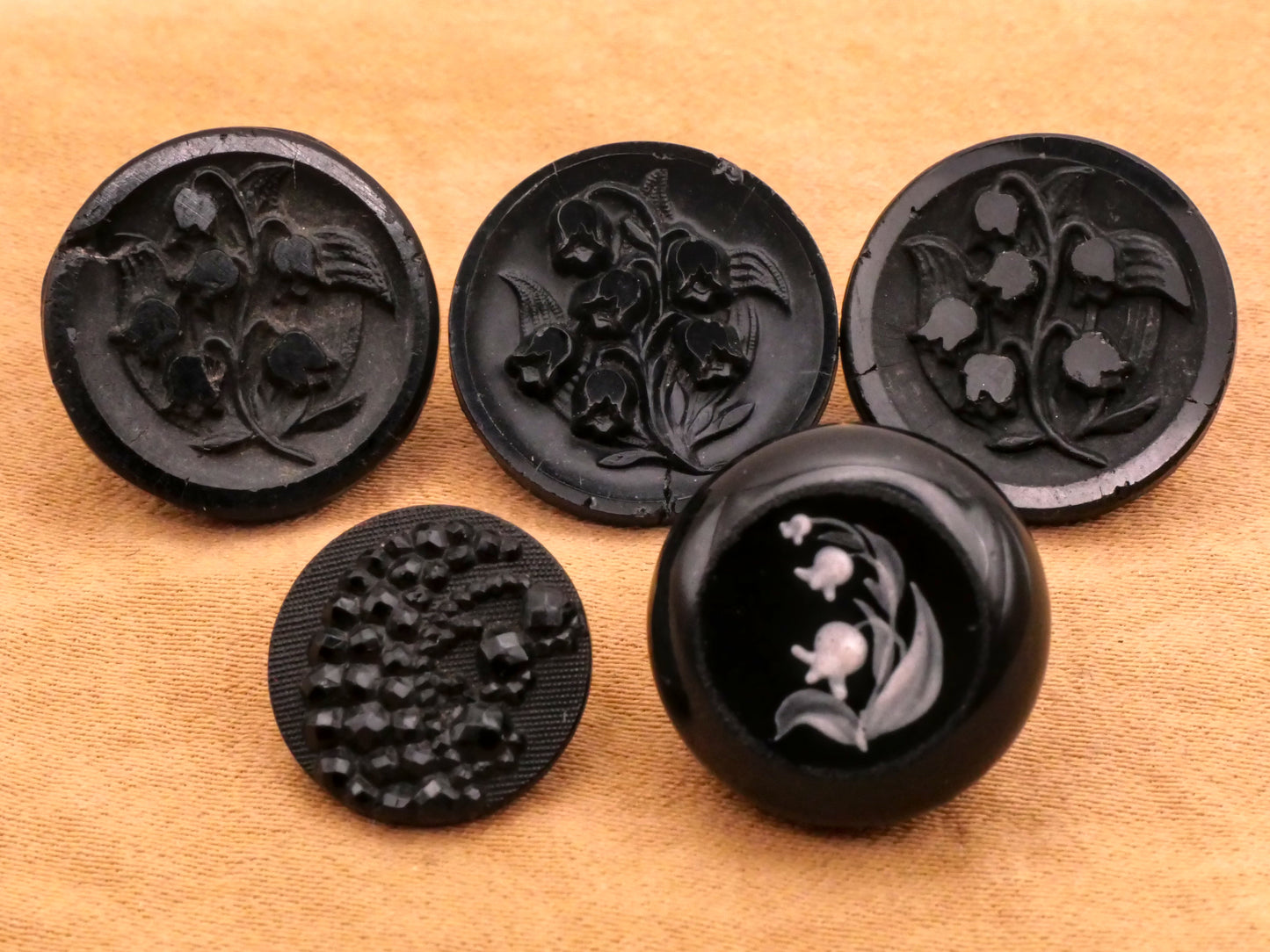 Lily of the Valley Flower Black Glass Button Various 13-17mm