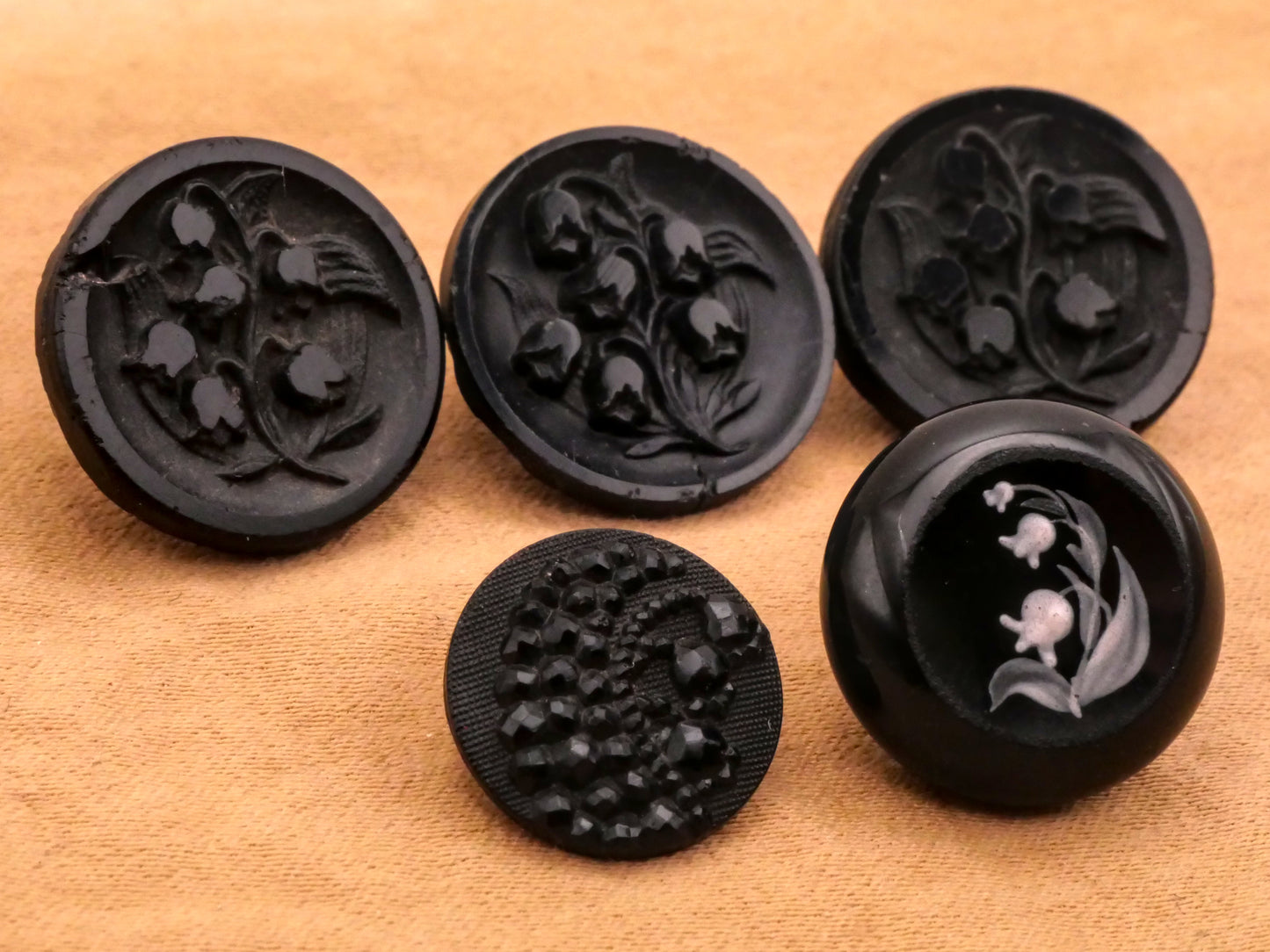 Lily of the Valley Flower Black Glass Button Various 13-17mm