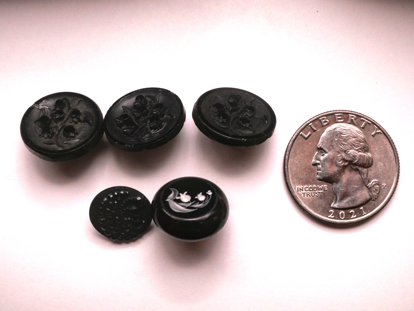 Lily of the Valley Flower Black Glass Button Various 13-17mm