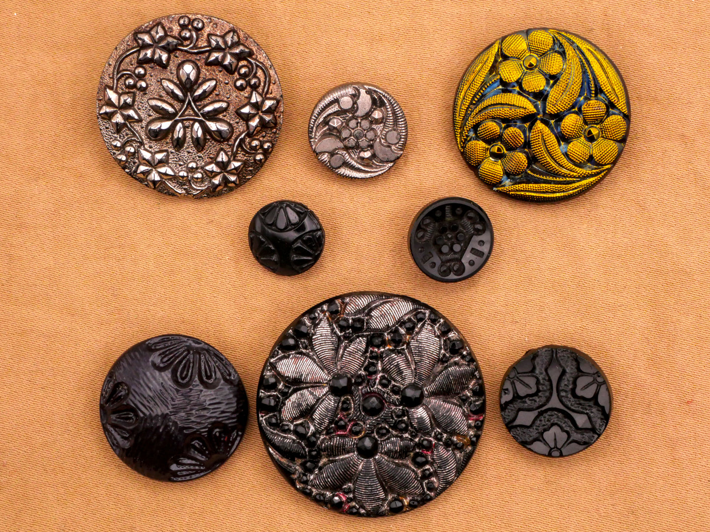 Triad Flower Leaf Design Black Glass Button Various 10-28mm