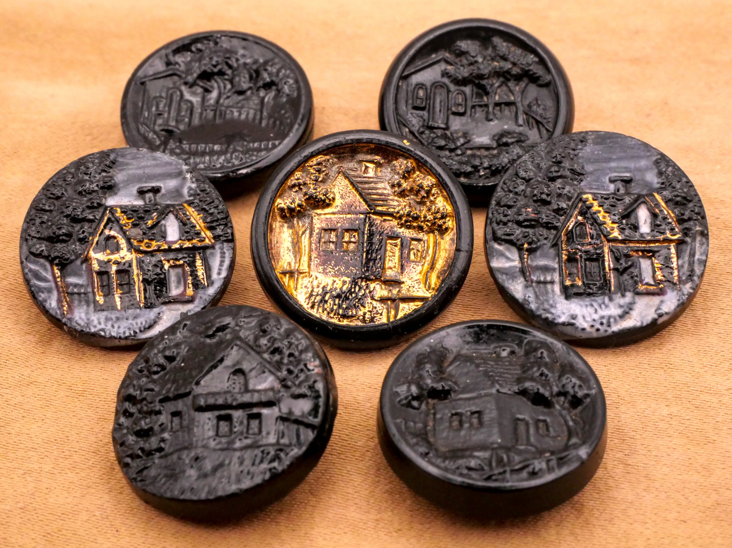 Home Cottage Fence Scene Black Glass Button Various 17-18mm