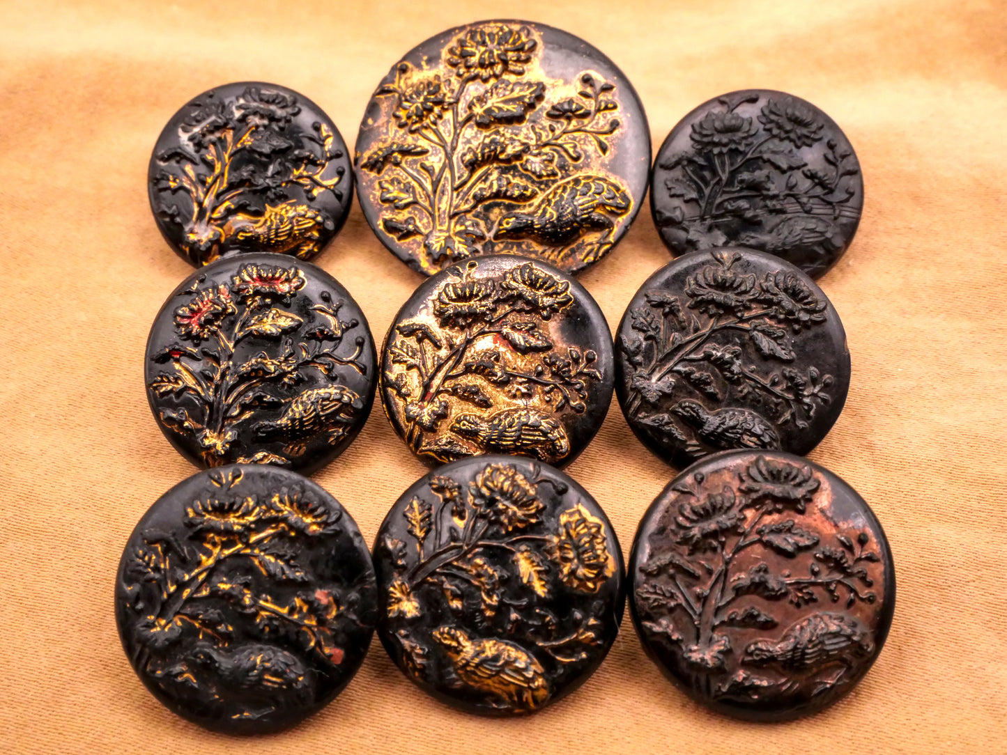 Quail Bird Bush Black Glass Button Various 18-27mm