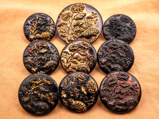 Quail Bird Bush Black Glass Button Various 18-27mm