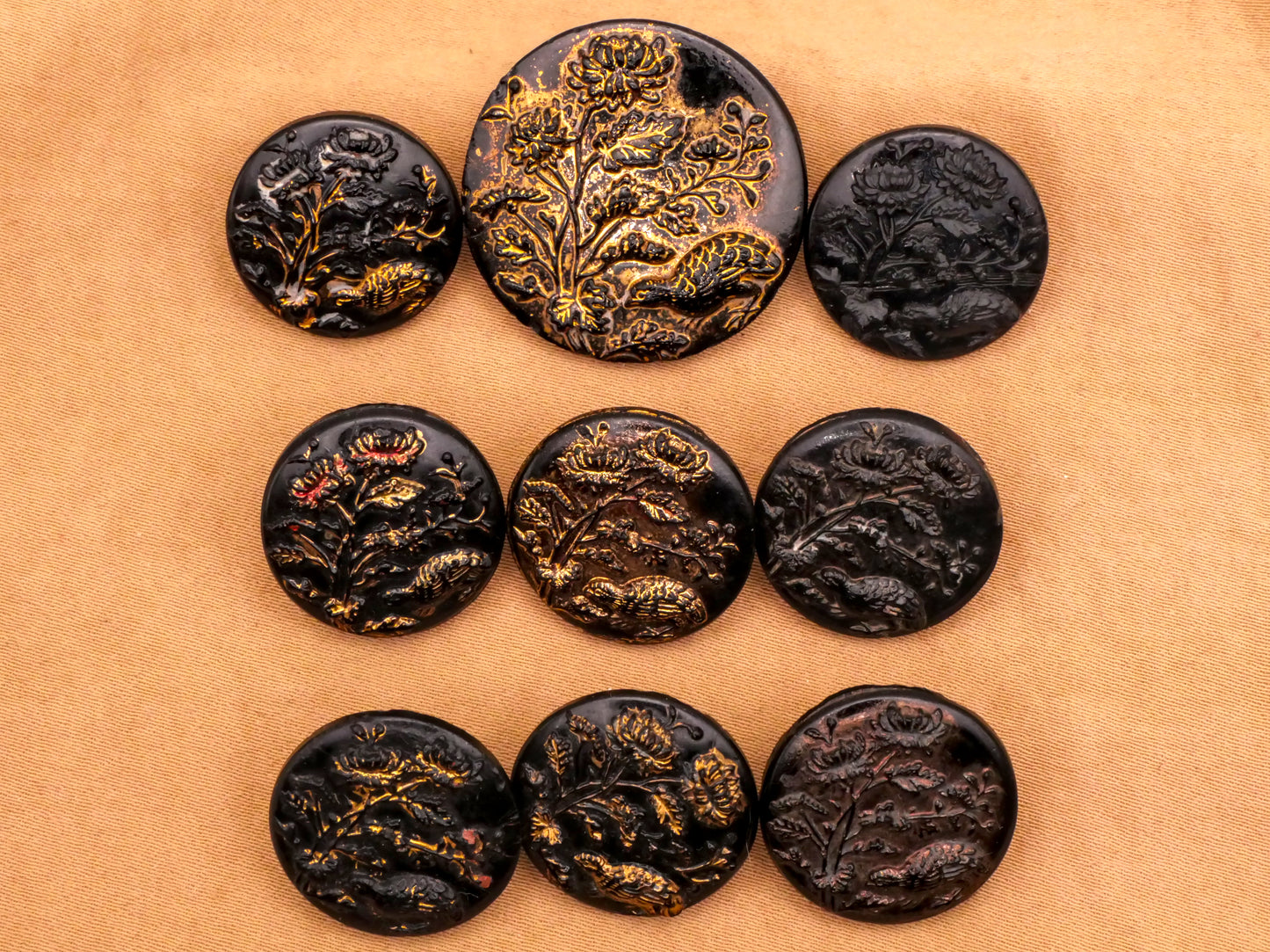 Quail Bird Bush Black Glass Button Various 18-27mm