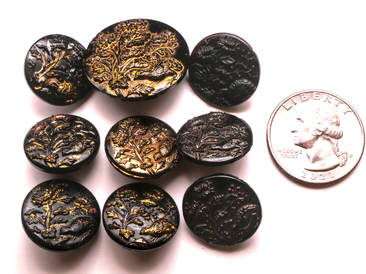 Quail Bird Bush Black Glass Button Various 18-27mm