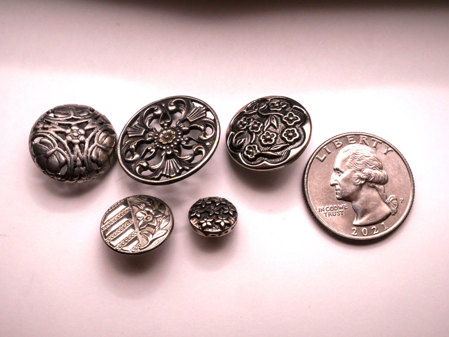 Flower Silver Colored Metal Button Various 10-23mm