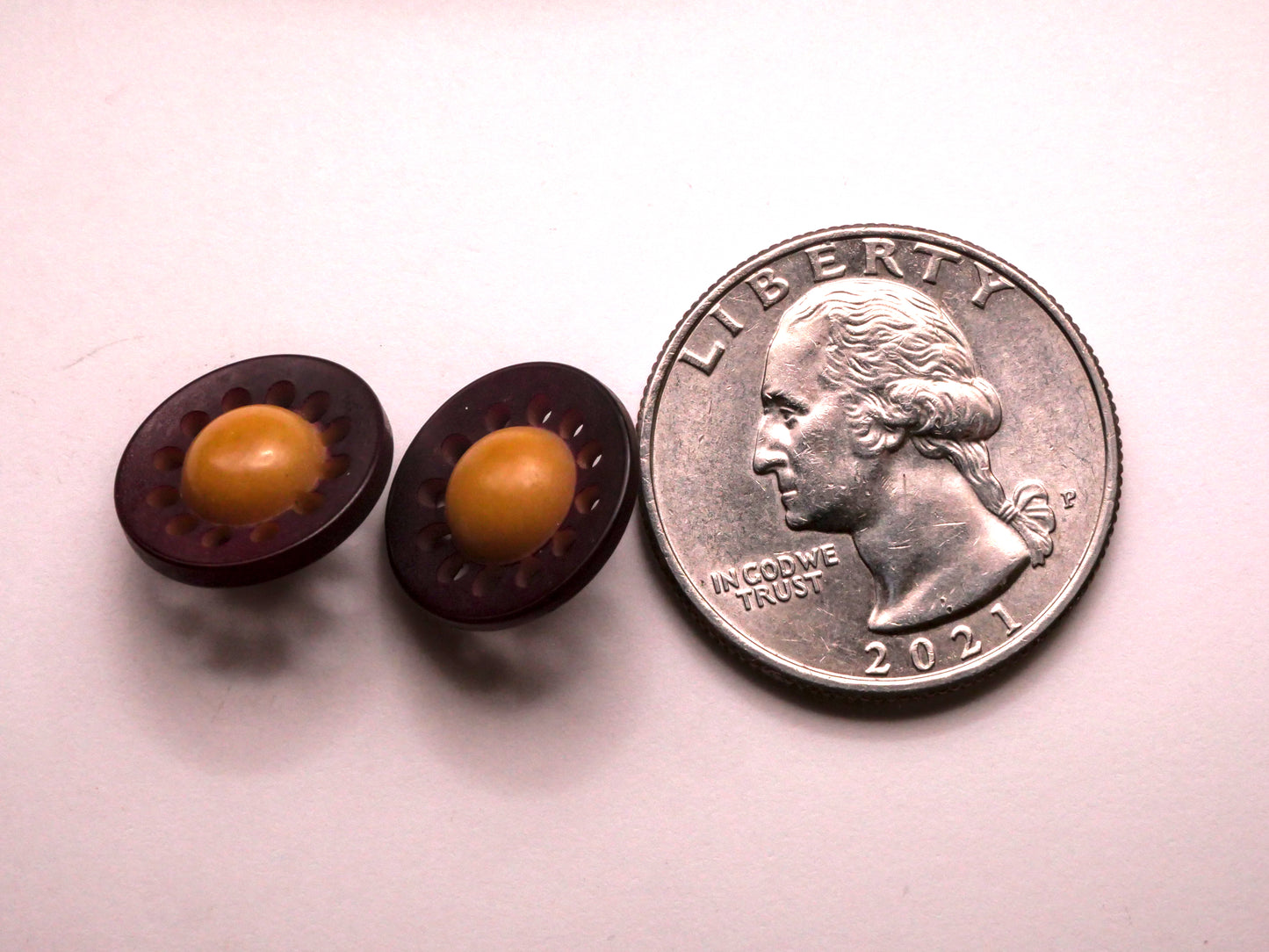 Purple Tan Pierced Vegetable Ivory Tagua Nut Pair of Buttons 14mm