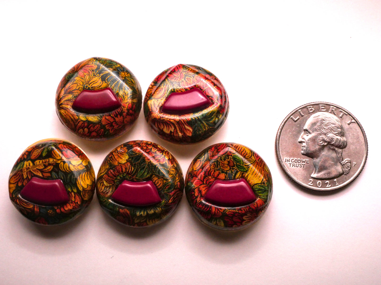 Flower Wallpaper Look Magenta Pink Celluloid Early Plastic Button Various 23mm