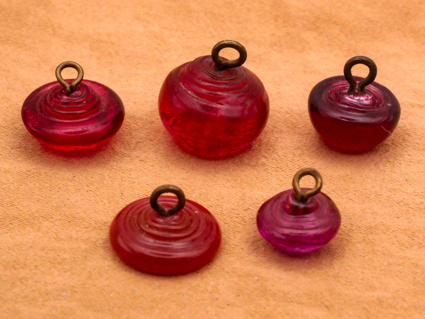 Red Swirl Back Antique Glass Button Various 9-13mm