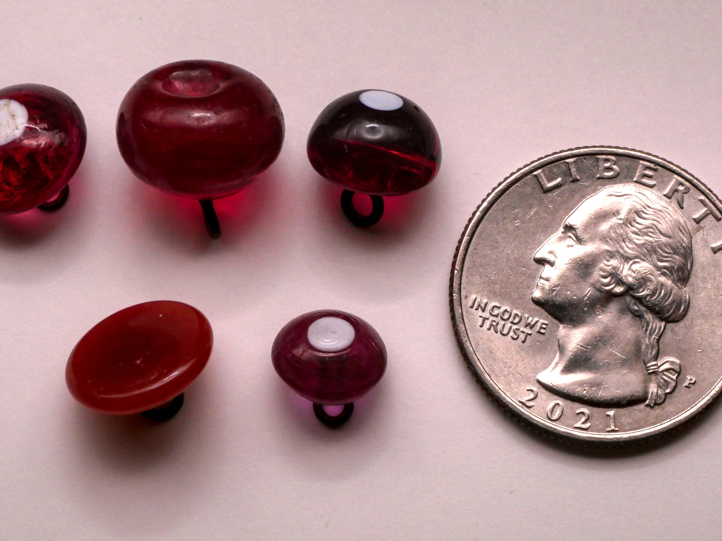 Red Swirl Back Antique Glass Button Various 9-13mm