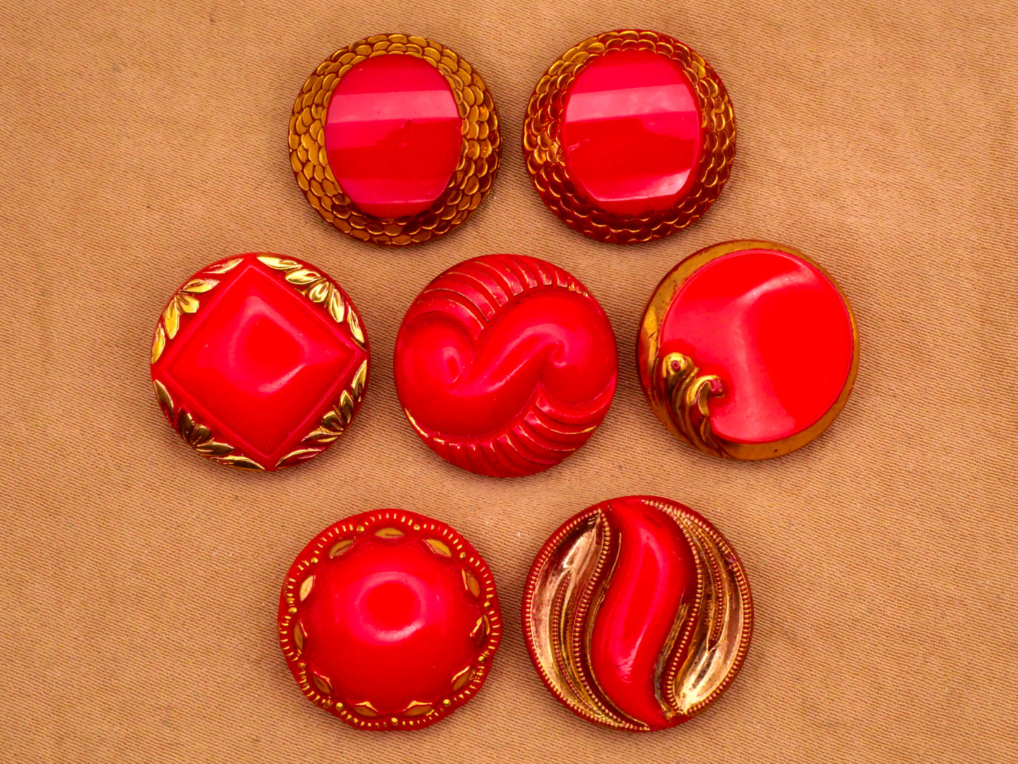 Vibrant Red Gold Accent Vintage Glass Button Various 18mm