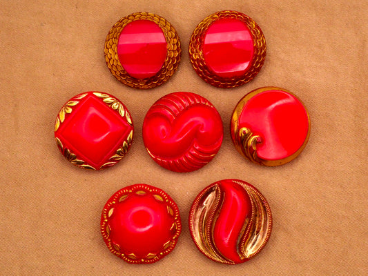 Vibrant Red Gold Accent Vintage Glass Button Various 18mm