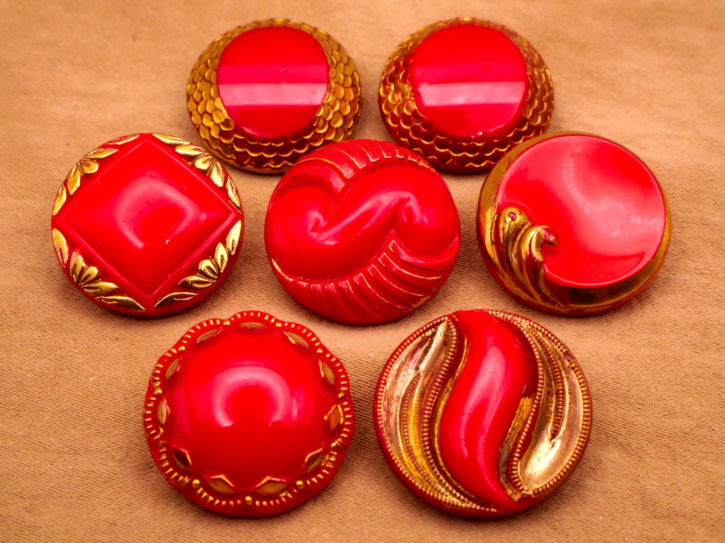 Vibrant Red Gold Accent Vintage Glass Button Various 18mm