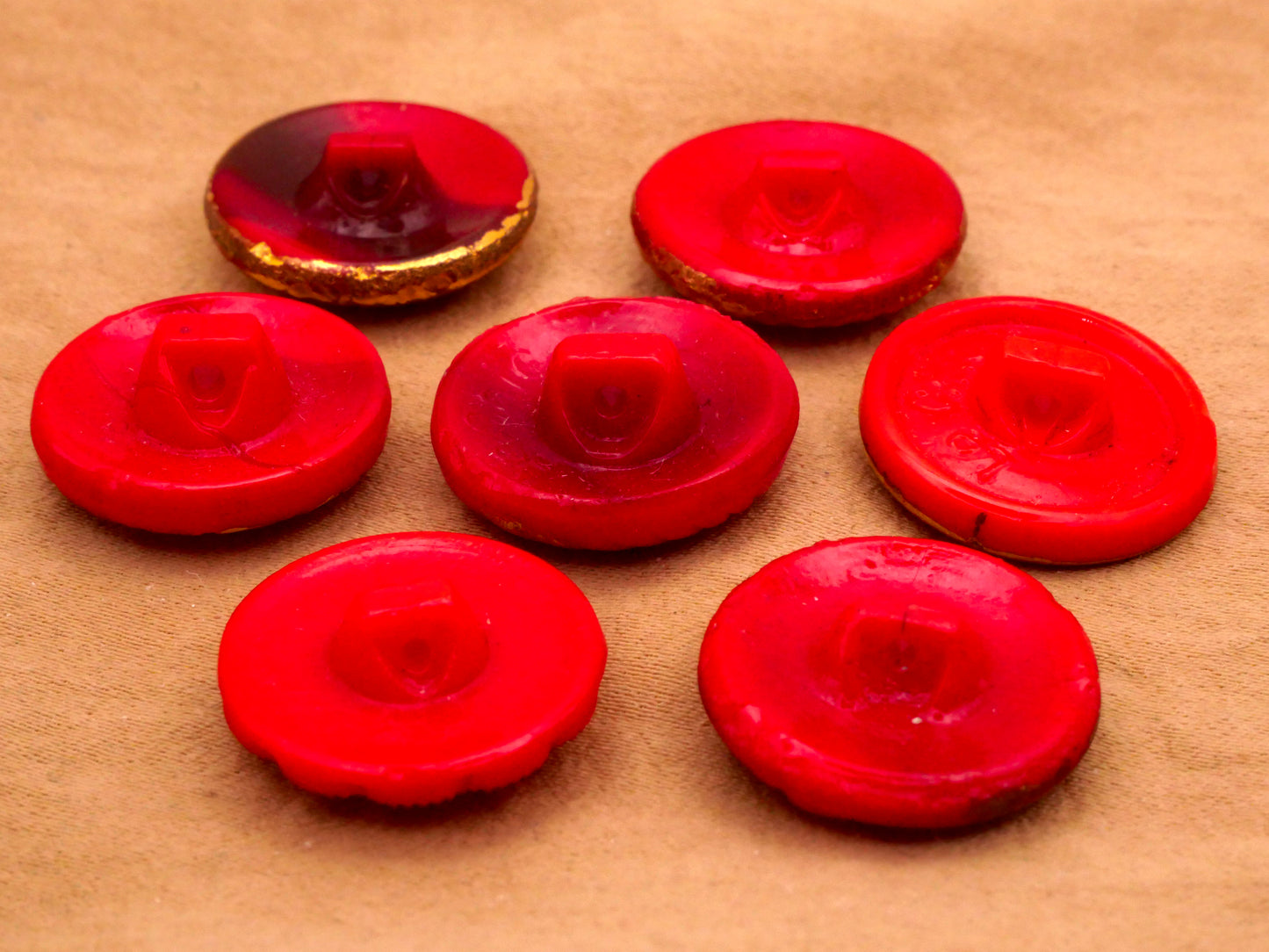 Vibrant Red Gold Accent Vintage Glass Button Various 18mm
