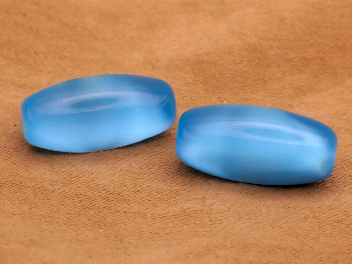 Aqua Blue Oblong Vintage Glass Pair of Buttons 9x19mm