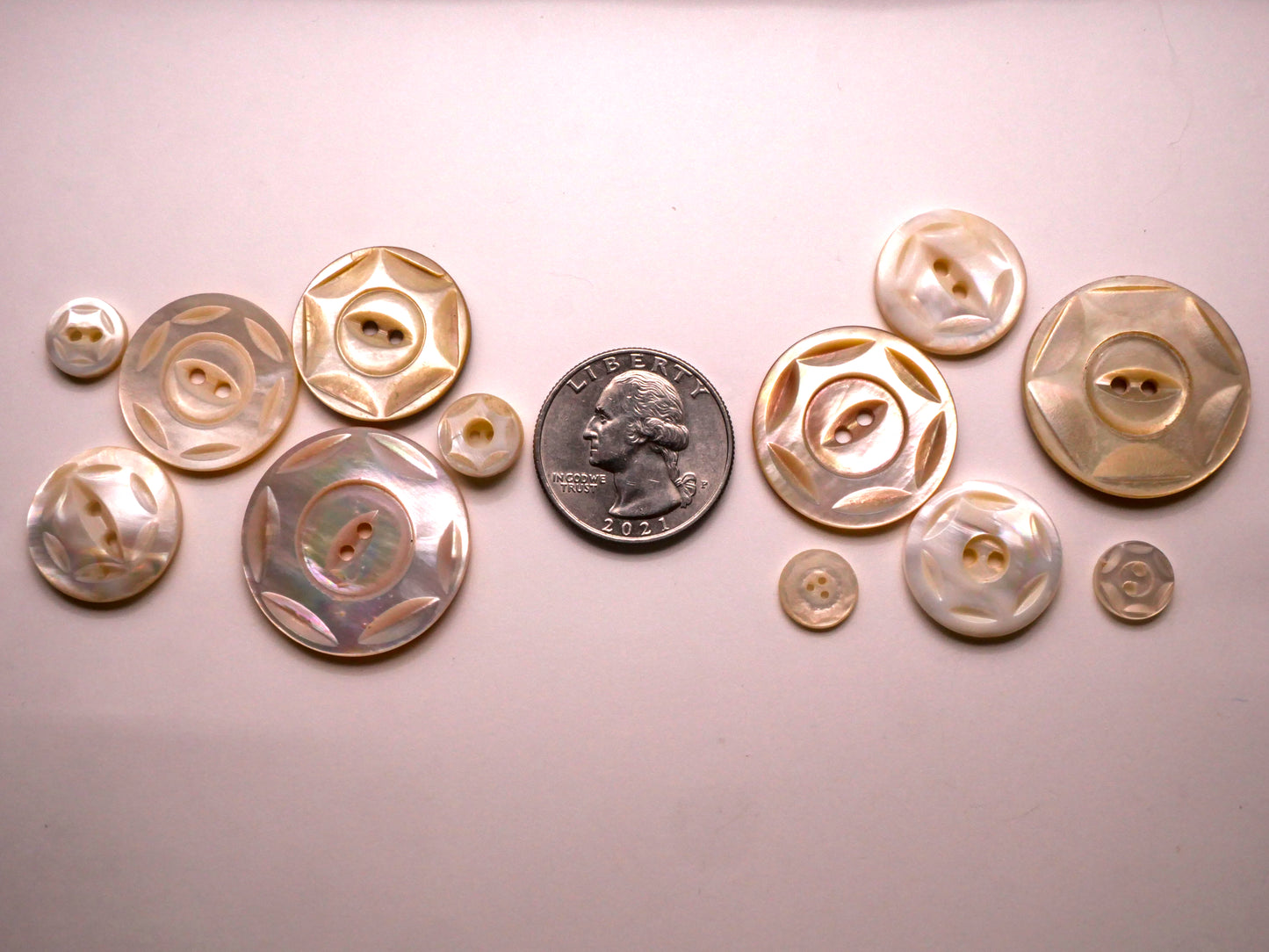 Sun Star Carved Mother of Pearl Set of Six Buttons Various 10-28mm