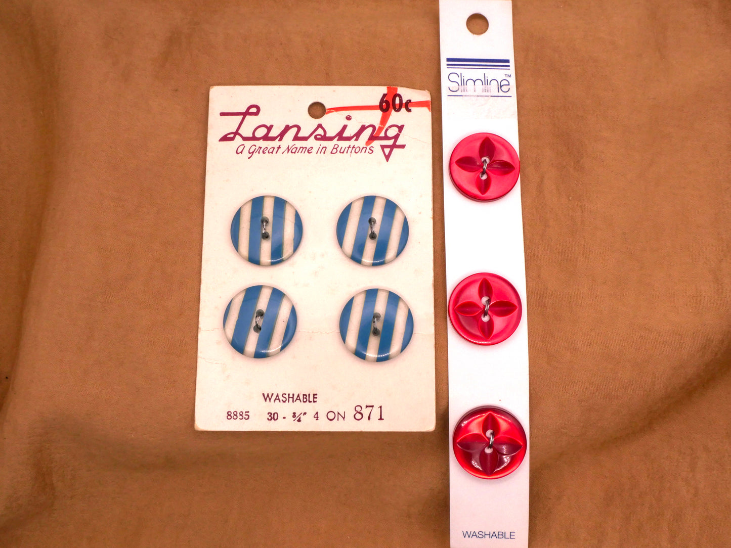 Stripes or Stars Vintage Plastic Card of Buttons Various 19mm