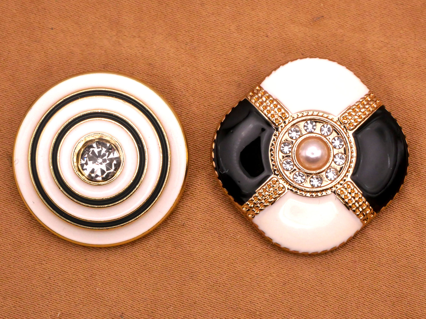 Rhinestone Enamel Black Ivory Metal Button Various 23mm