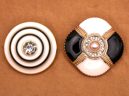 Rhinestone Enamel Black Ivory Metal Button Various 23mm