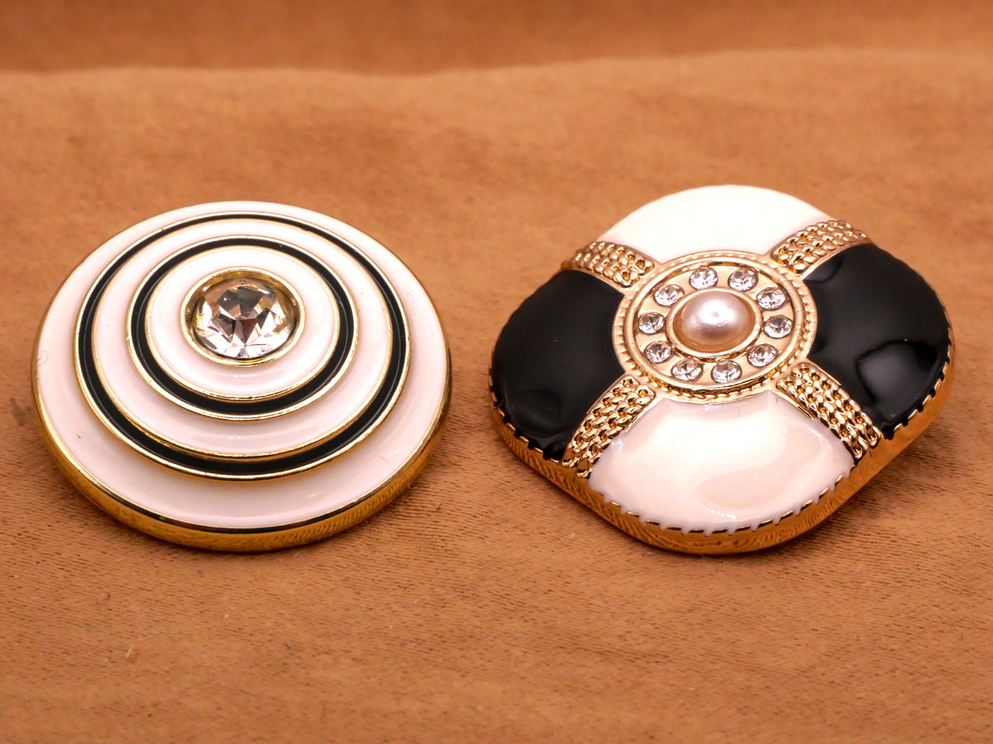 Rhinestone Enamel Black Ivory Metal Button Various 23mm