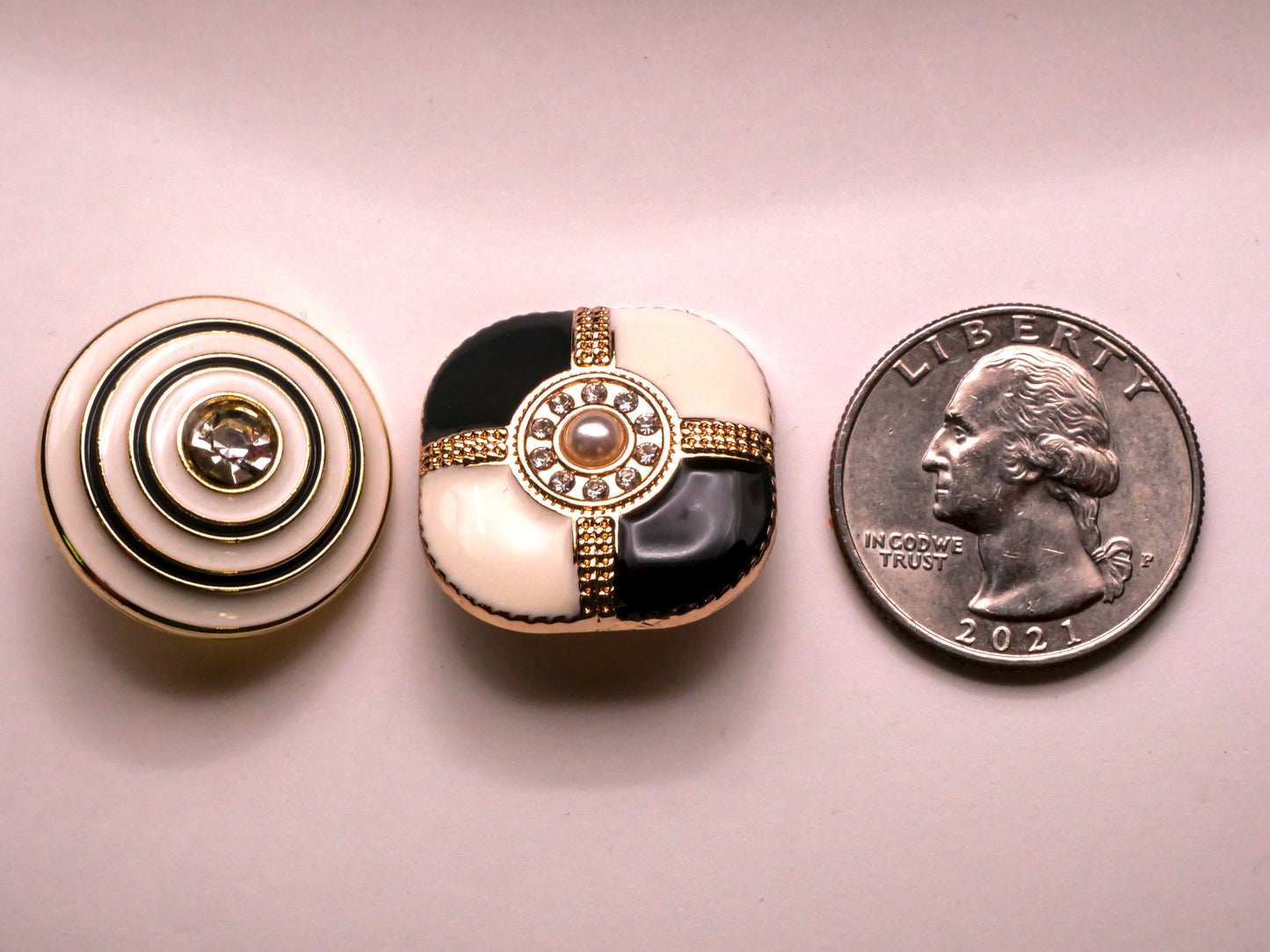 Rhinestone Enamel Black Ivory Metal Button Various 23mm