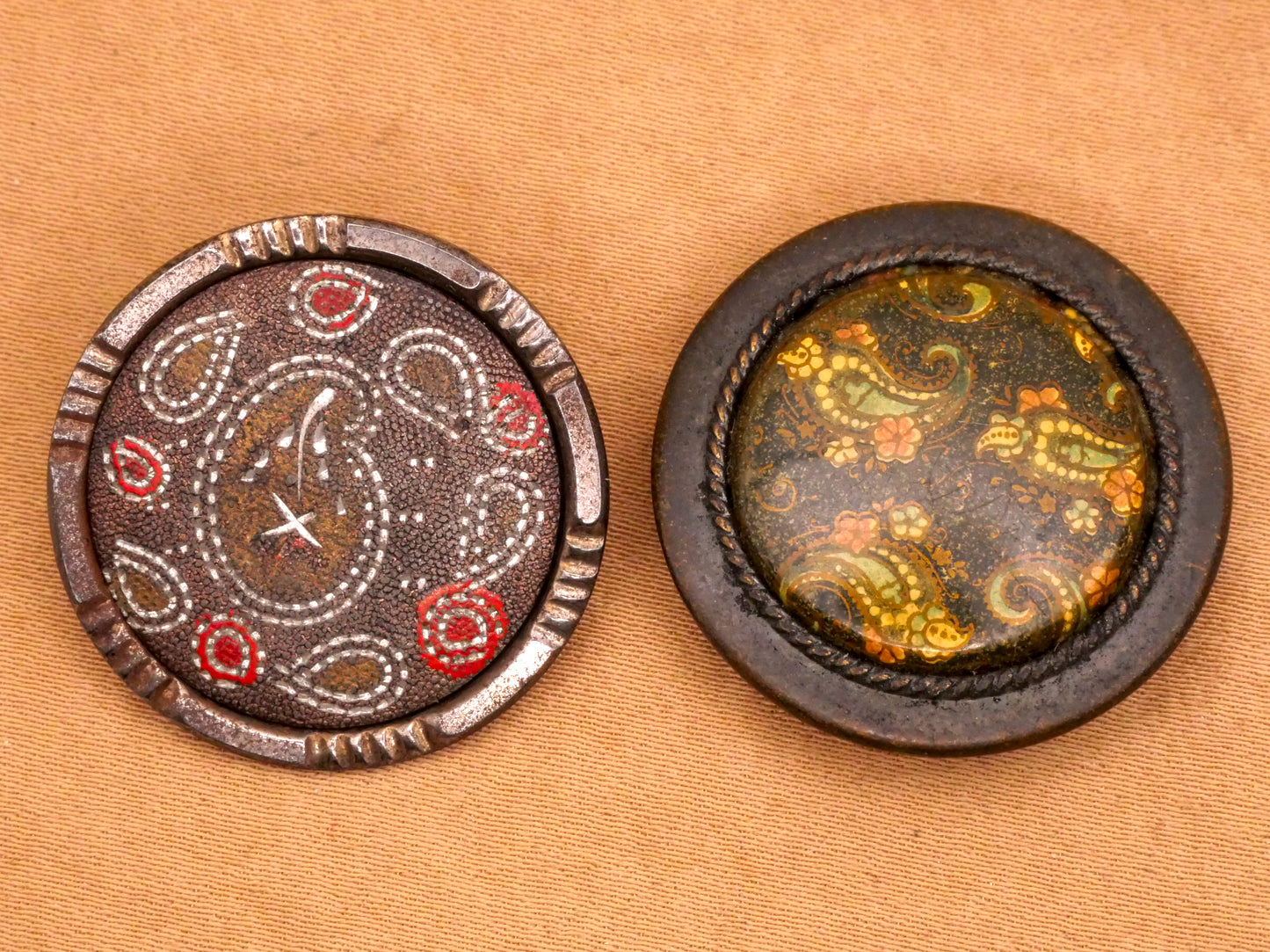 Paisley Hippie Metal Antique Button Various 27-28mm