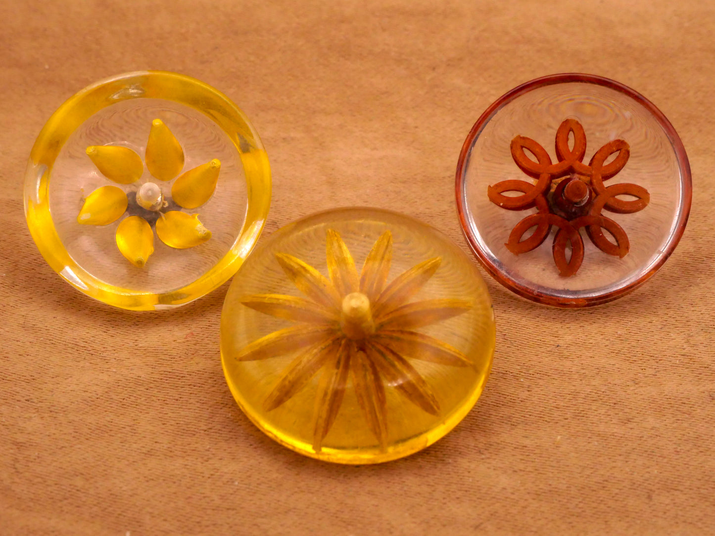 Flower Center Reverse Relief Lucite Plastic Button Various 19-21mm