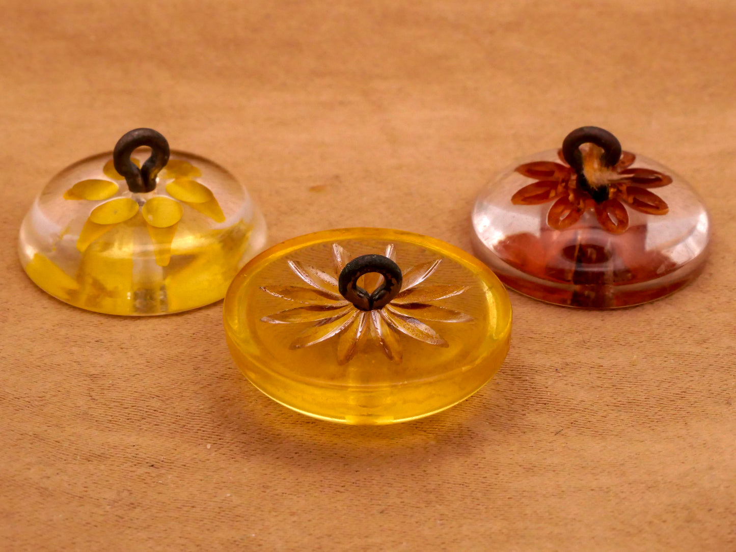 Flower Center Reverse Relief Lucite Plastic Button Various 19-21mm