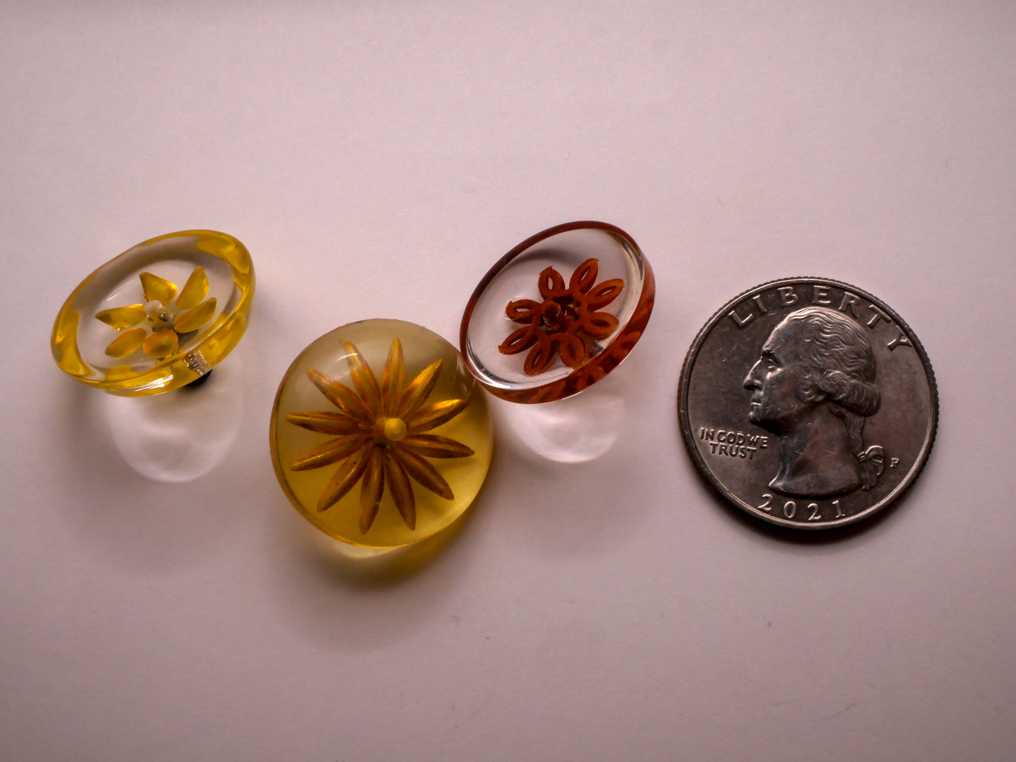 Flower Center Reverse Relief Lucite Plastic Button Various 19-21mm